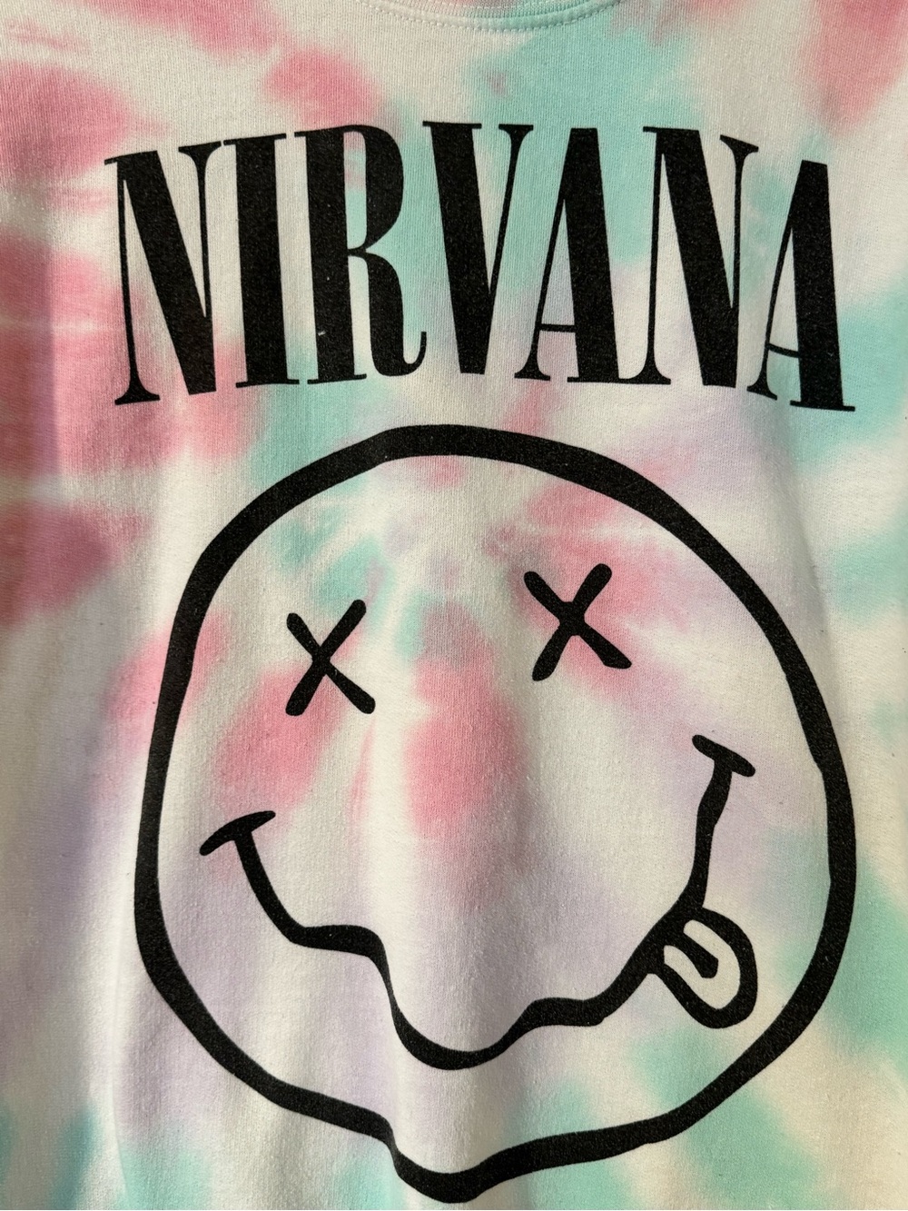 NIRVANA Pastel Pink & Aqua Tie-Dye Crewneck with Smiley Logo - Picture 4 of 4